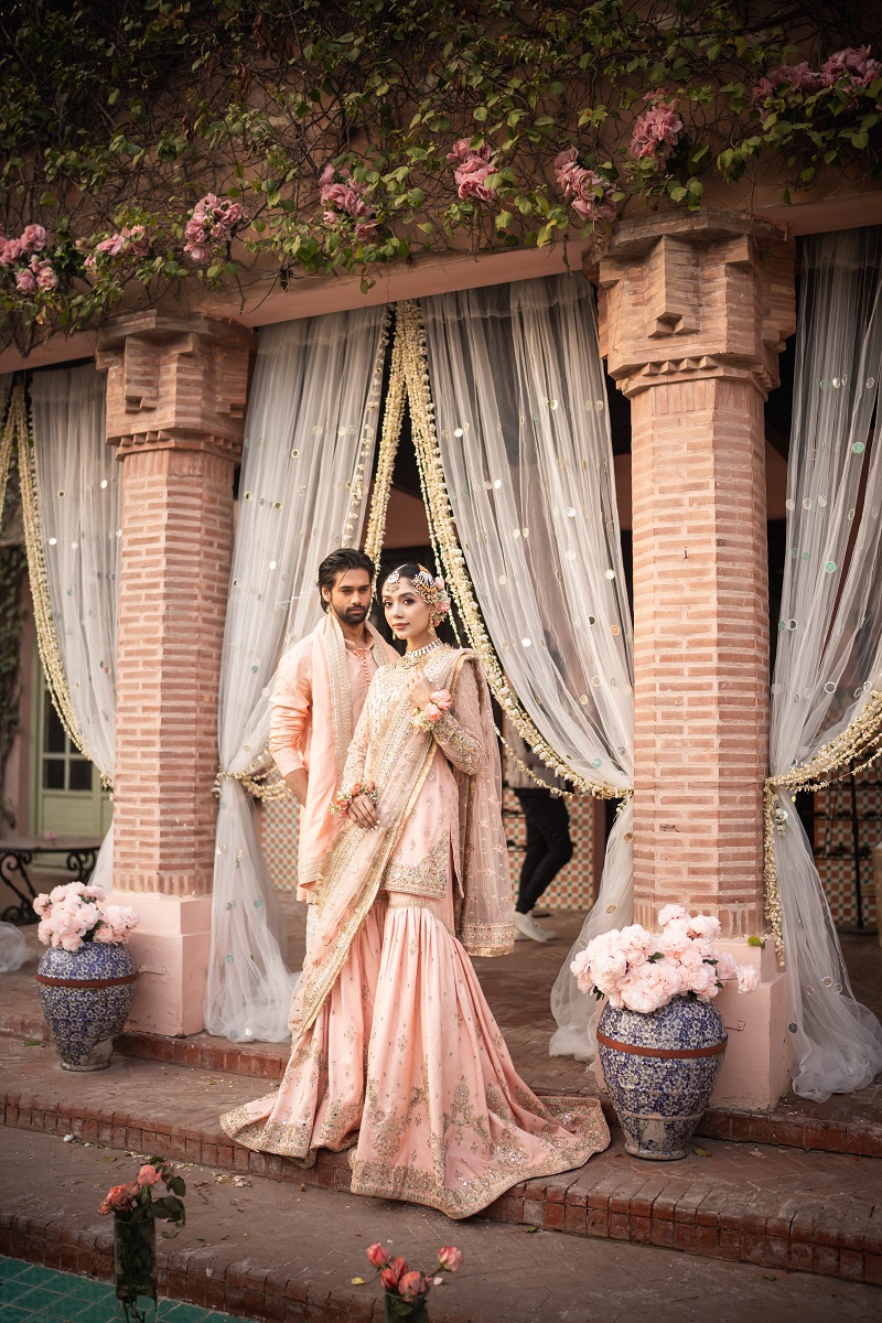 Pakistani Blush Pink Embroidered Net Farshi Gharara (3-Piece) - Image 2