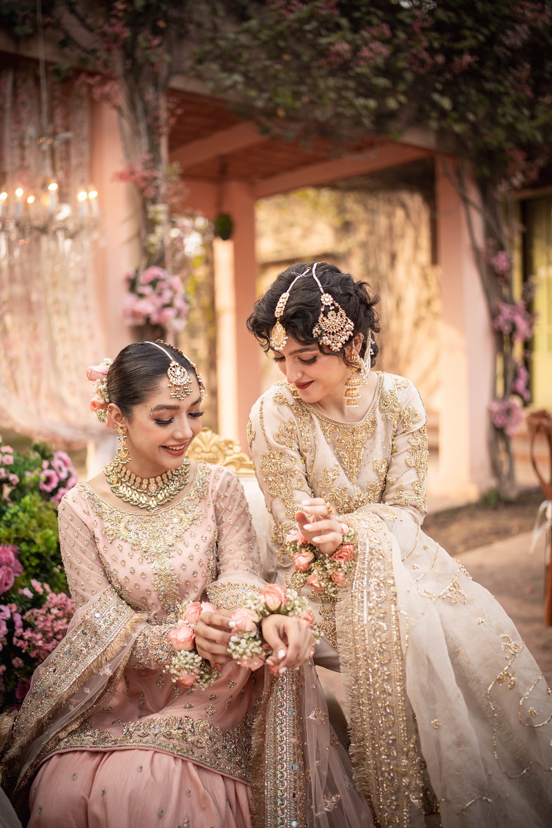 Pakistani Blush Pink Embroidered Net Farshi Gharara (3-Piece) - Image 3