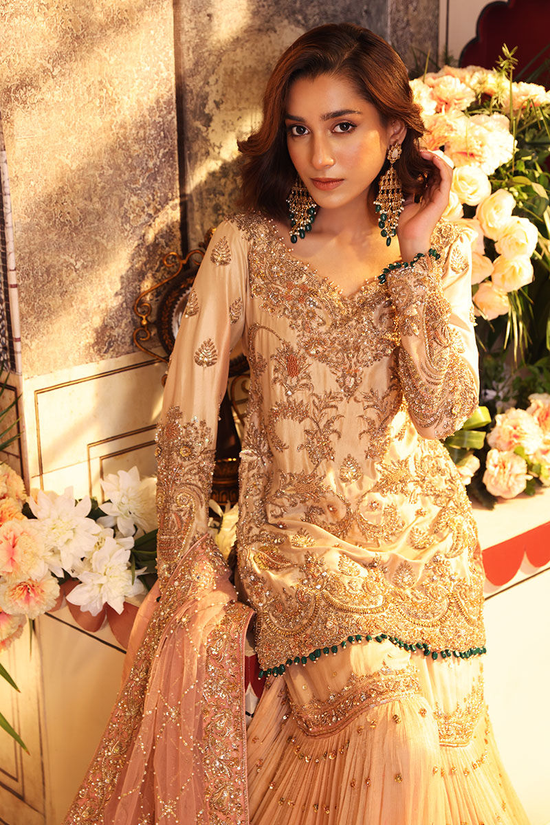 Pakistani Tea Pink Handworked Raw Silk Gharara Set (3-Piece) - Image 5