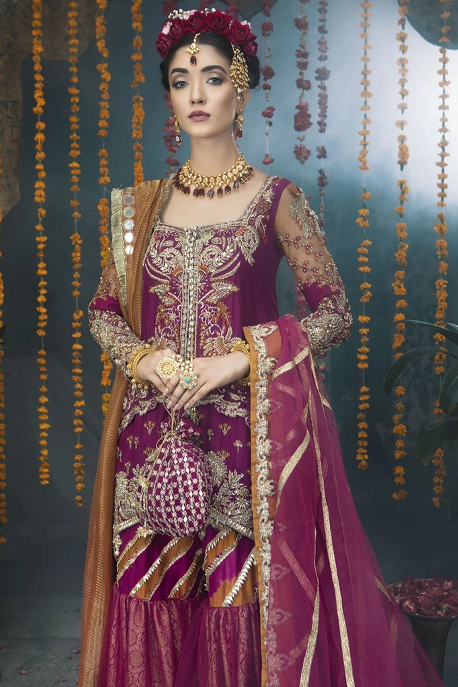 Magenta Zardozi Raw Silk Gharara Set (3-Piece) - Image 2
