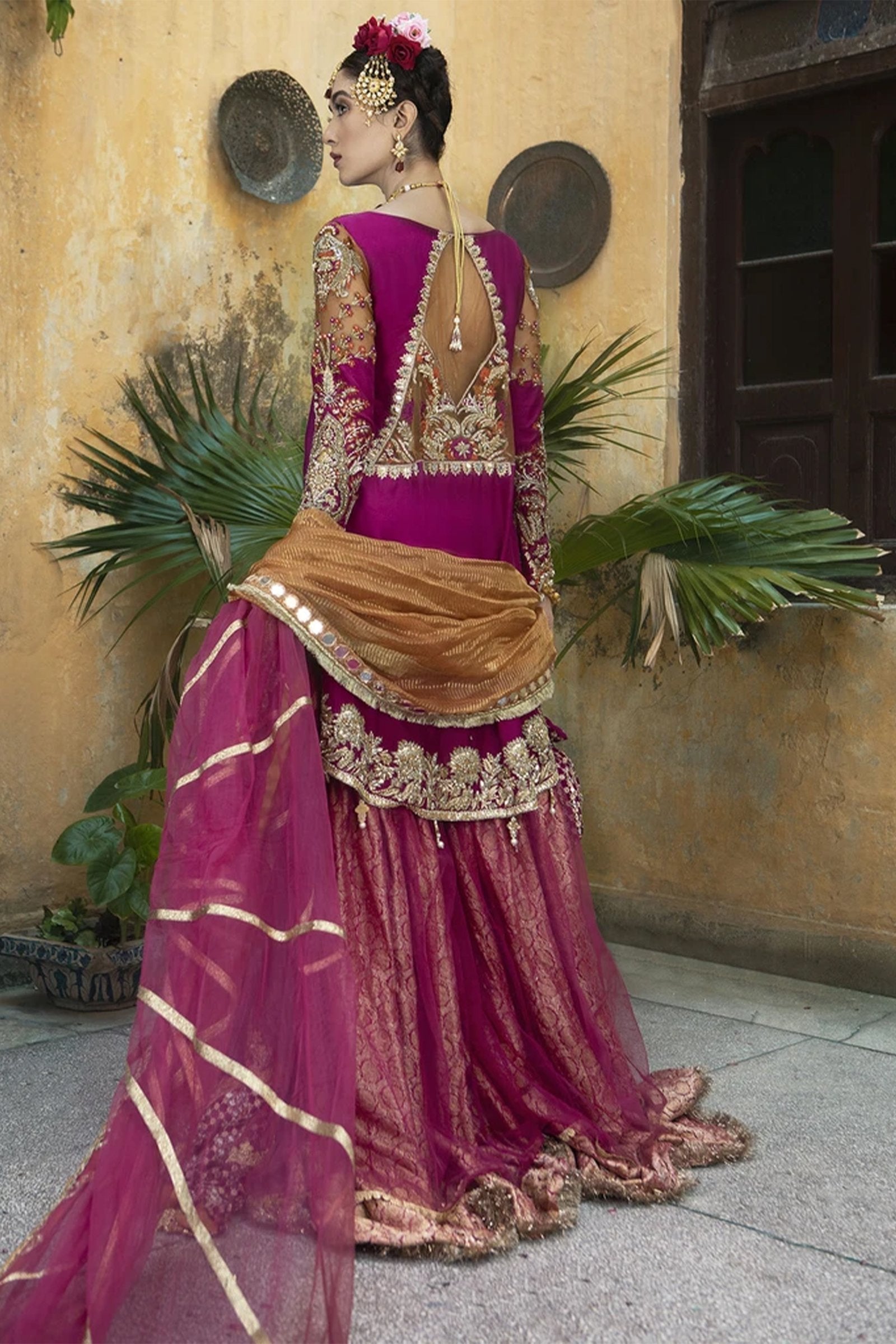 Magenta Zardozi Raw Silk Gharara Set (3-Piece) - Image 3