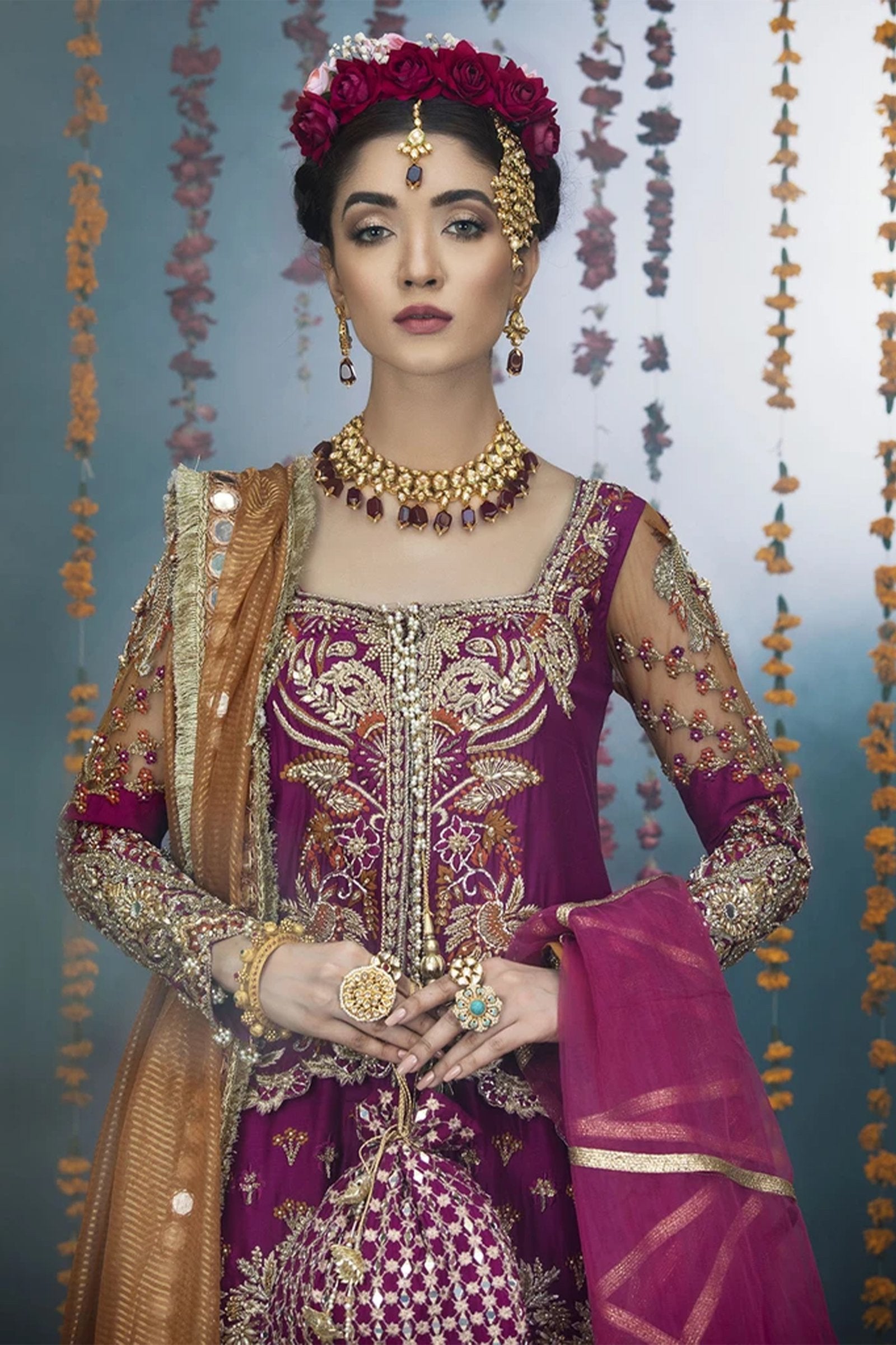 Magenta Zardozi Raw Silk Gharara Set (3-Piece) - Image 5