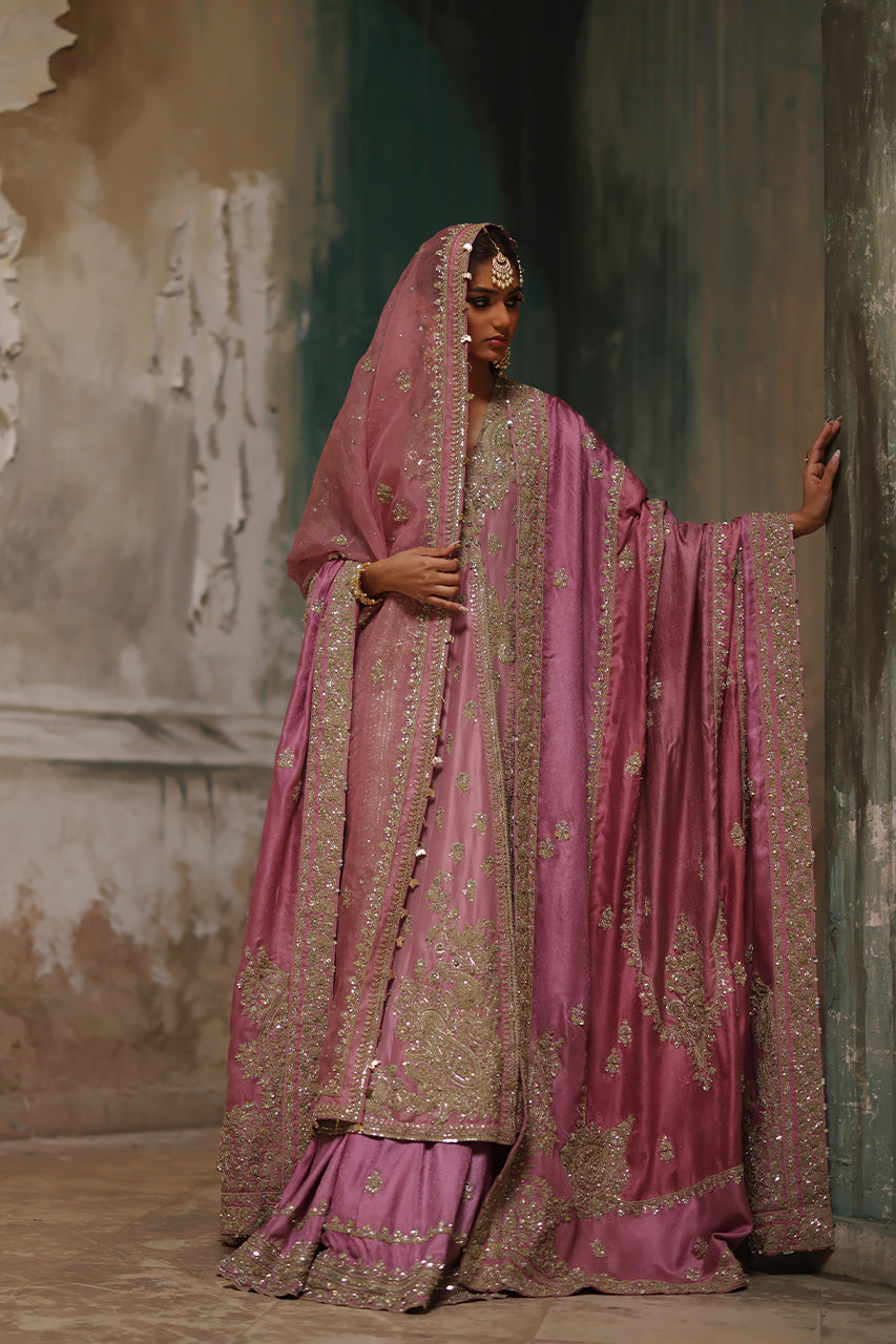 Pink Marori Gota Zardozi Raw Silk Bridal Chogha (3-Piece) - Image 3