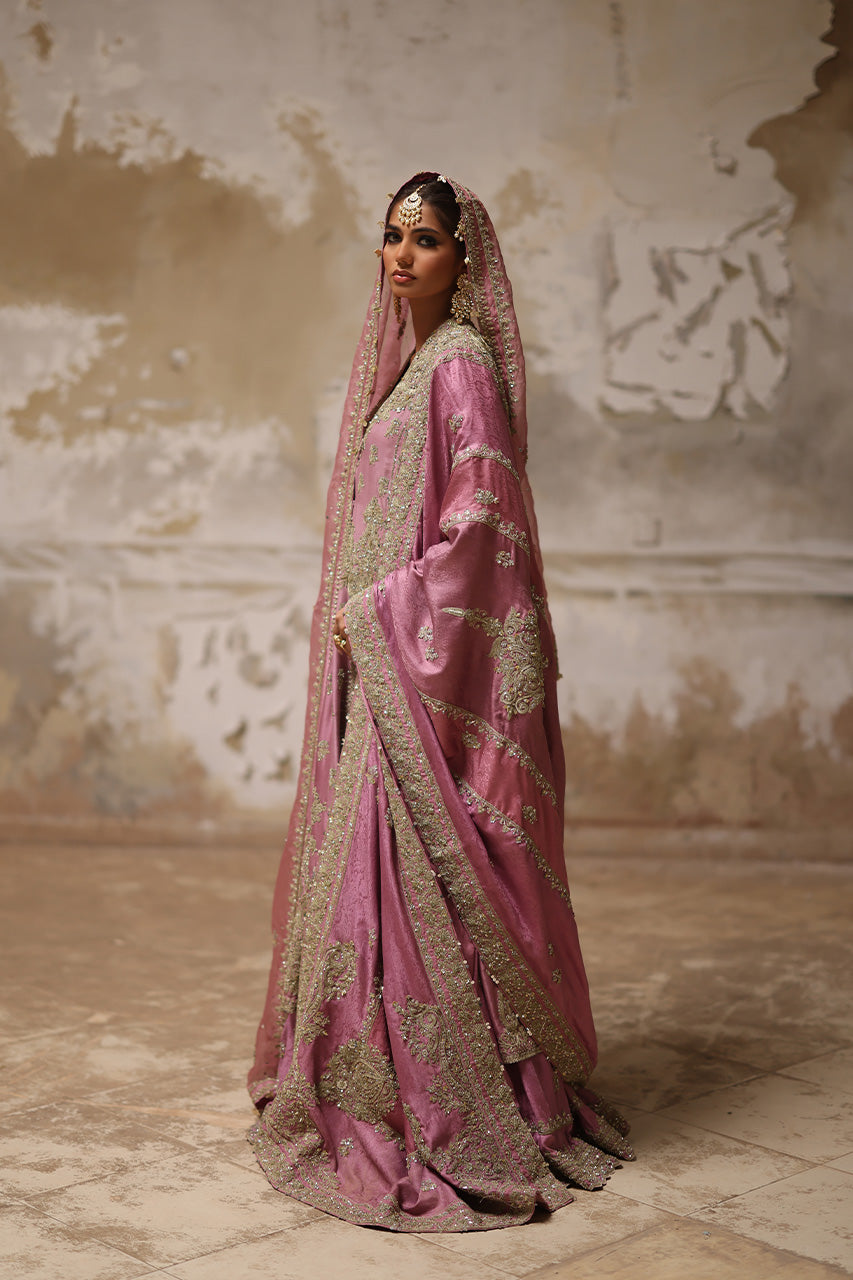 Pink Marori Gota Zardozi Raw Silk Bridal Chogha (3-Piece) - Image 5