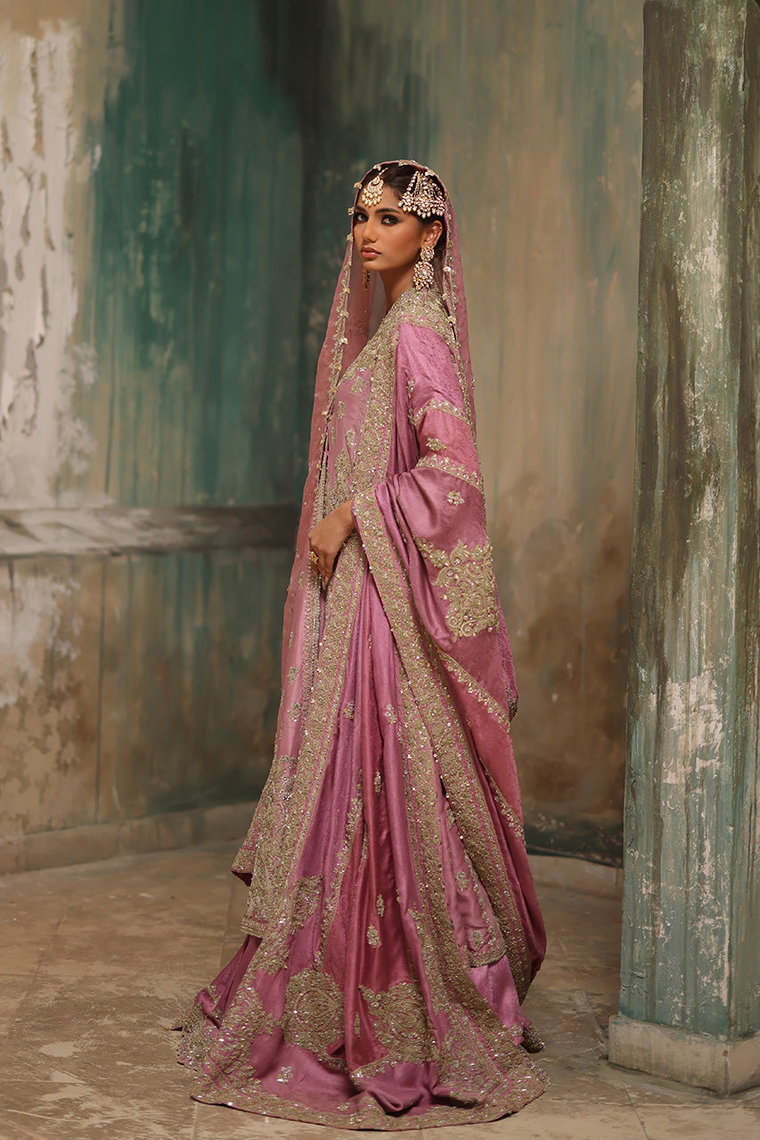 Pink Marori Gota Zardozi Raw Silk Bridal Chogha (3-Piece) - Image 8