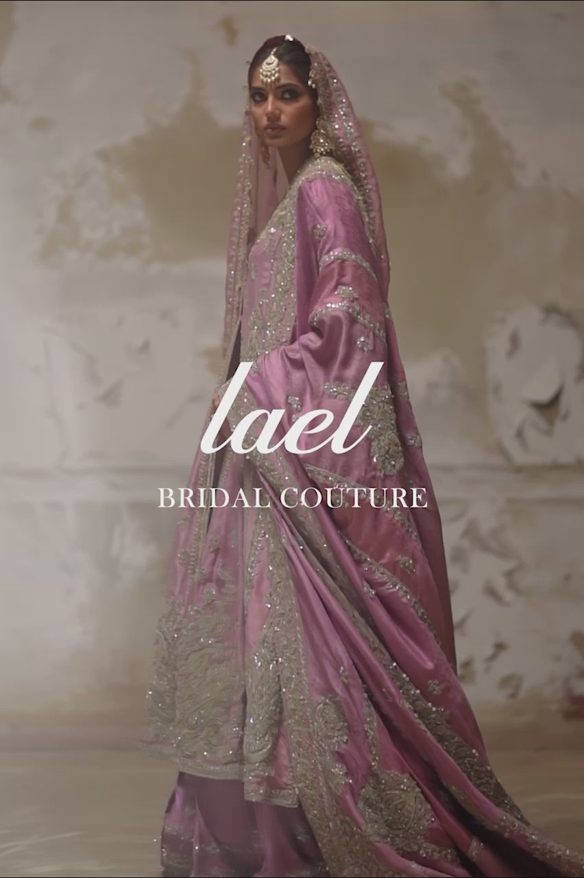 Pink Marori Gota Zardozi Raw Silk Bridal Chogha (3-Piece) - Image 9