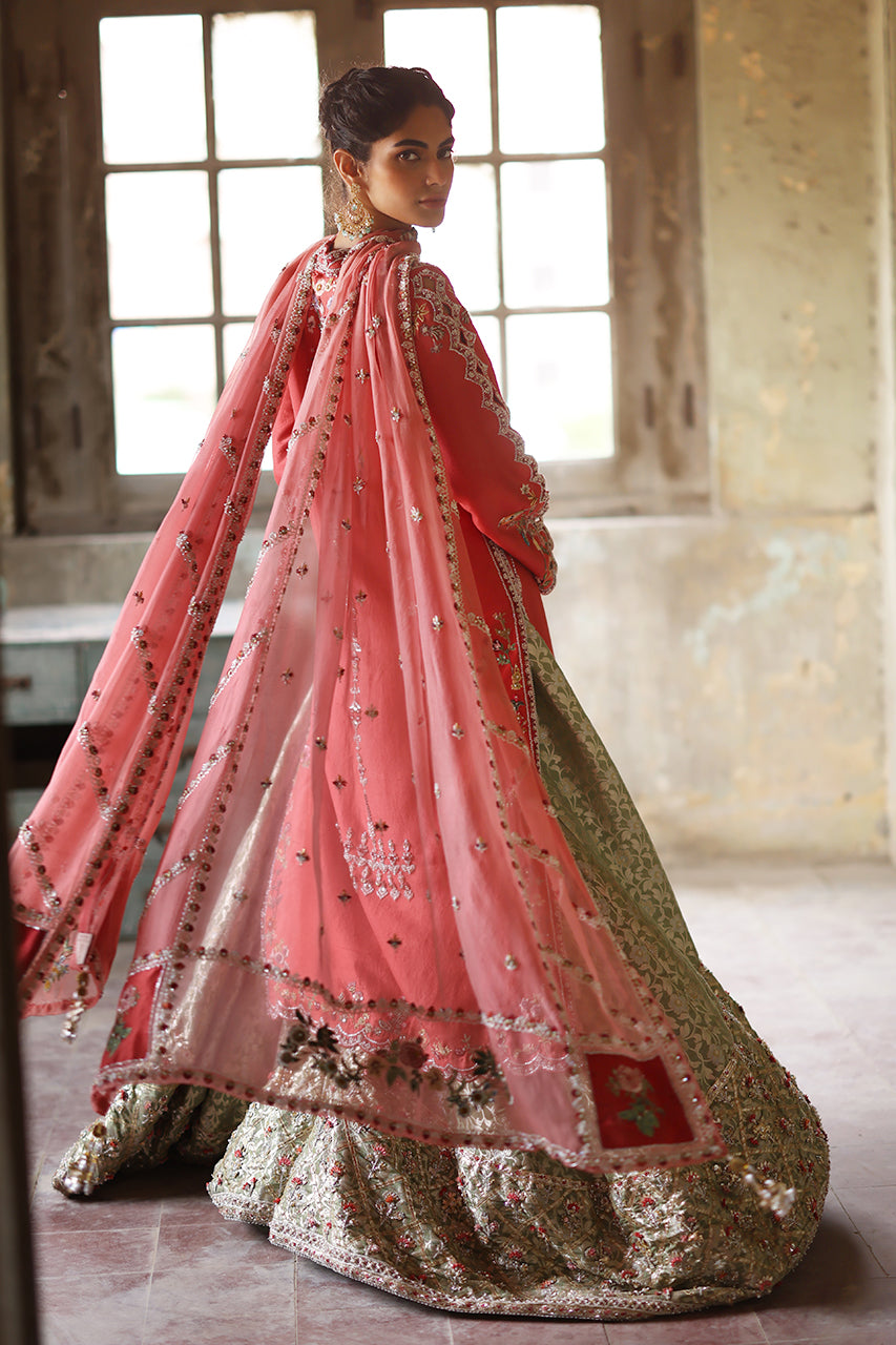Fuchsia Zardozi Raw Silk Shirt with Mint Jamawar Gharara (3-Piece) - Image 2