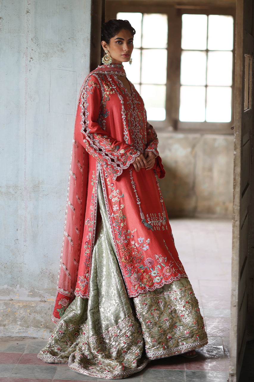 Fuchsia Zardozi Raw Silk Shirt with Mint Jamawar Gharara (3-Piece) - Image 4