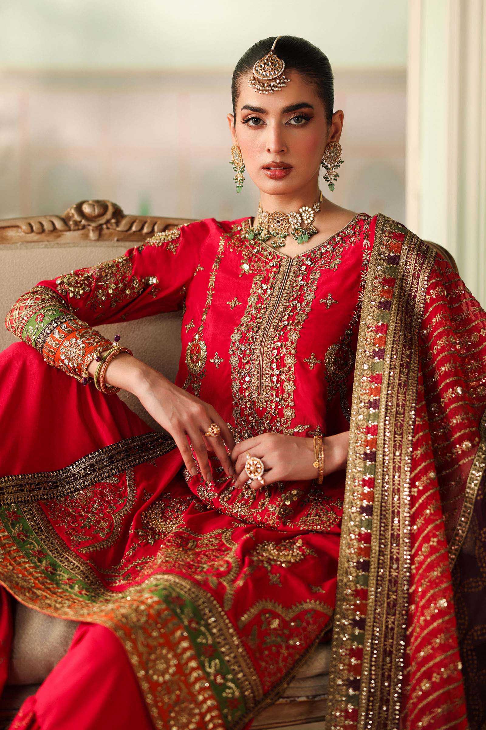 Pakistani Pink Embroidered Raw Silk Gharara Set (3-Piece) - Image 3