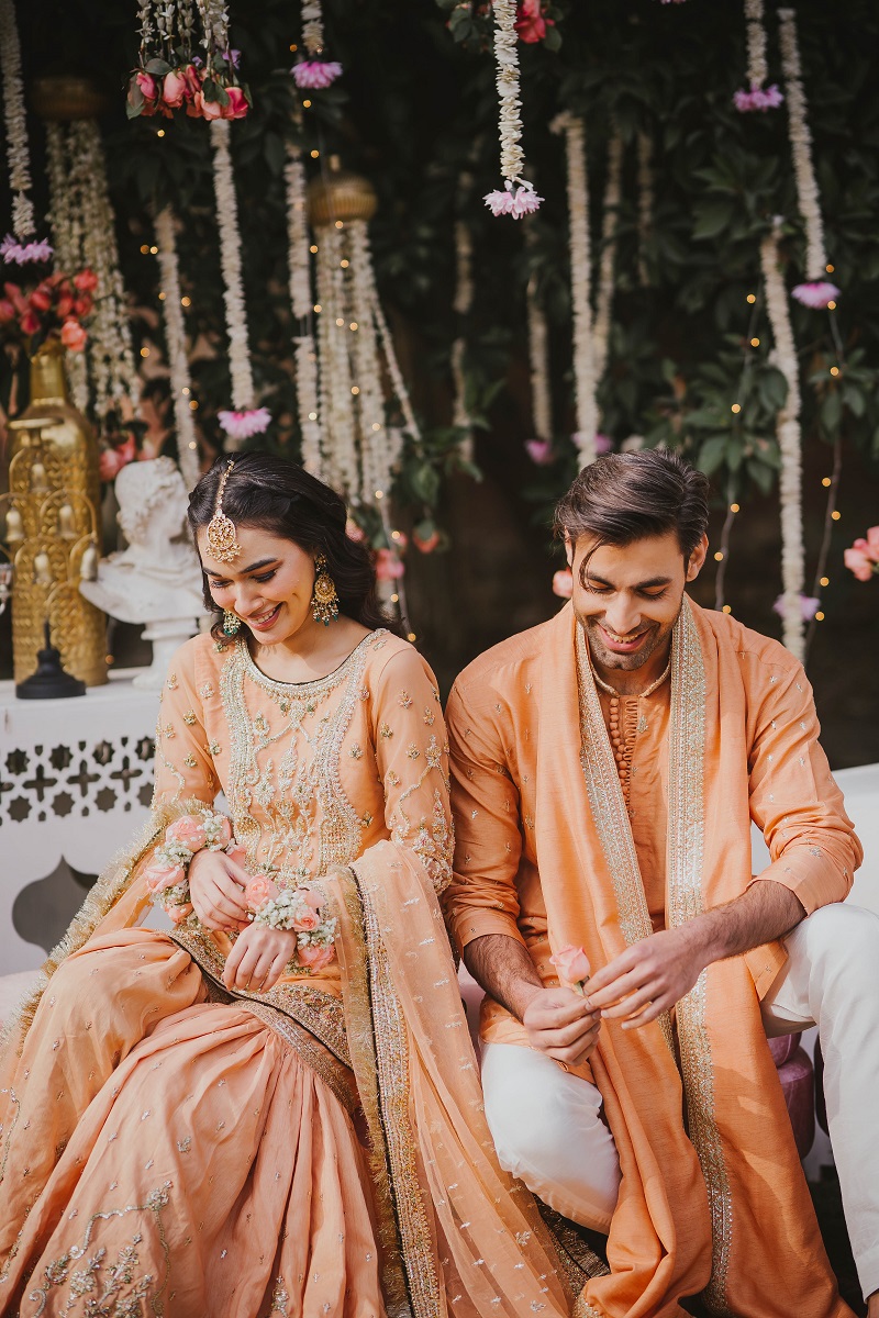 Peach Hand-Embellished Raw Silk Farshi Gharara (3-Piece) - Image 3