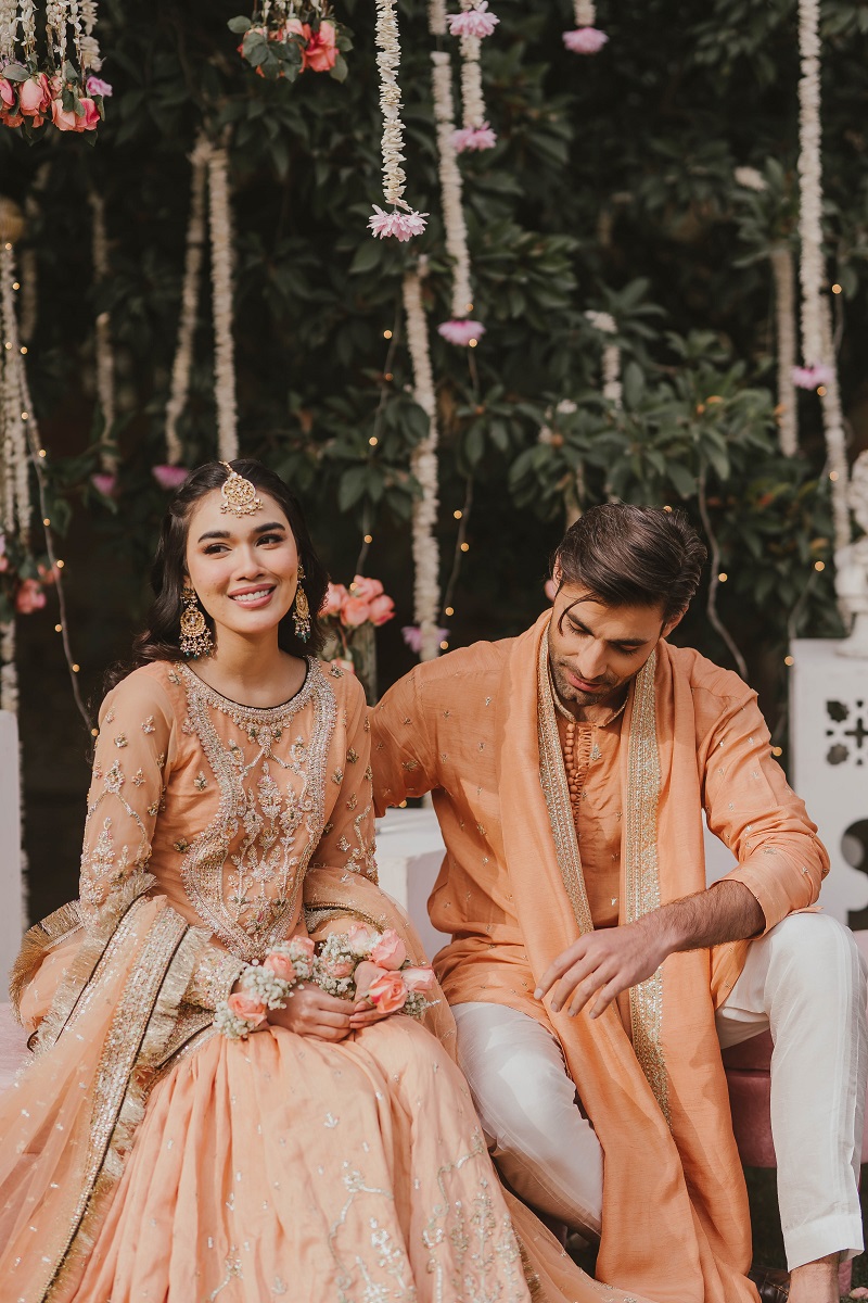 Peach Hand-Embellished Raw Silk Farshi Gharara (3-Piece) - Image 4