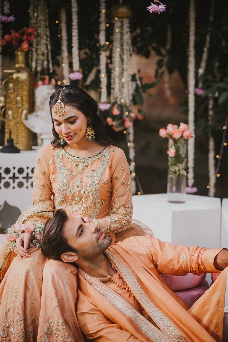 Peach Hand-Embellished Raw Silk Farshi Gharara (3-Piece) - Image 5