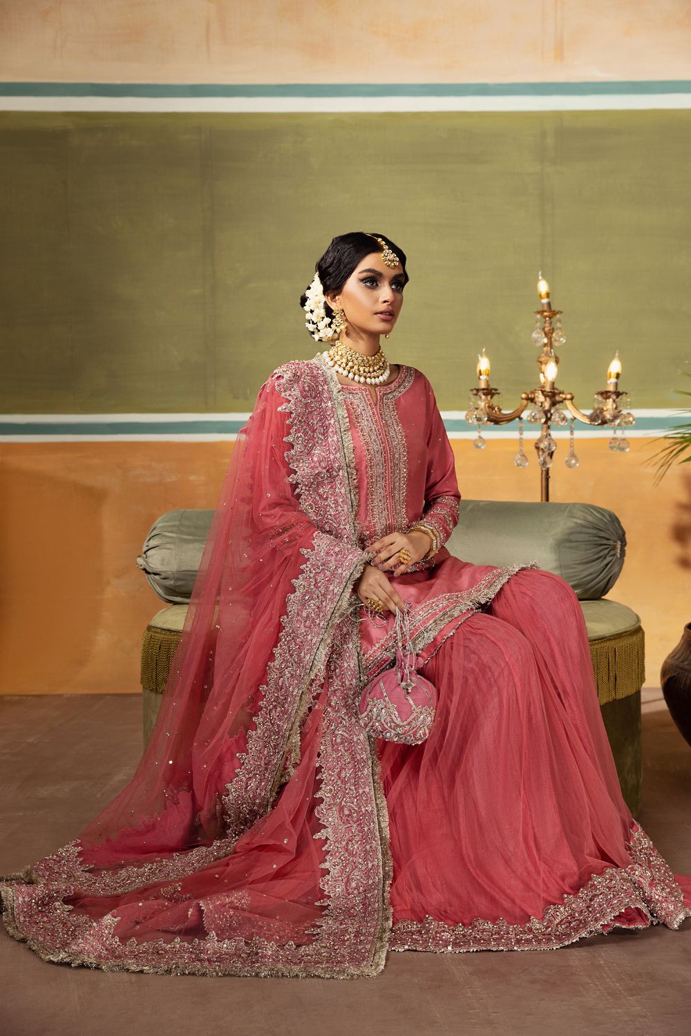 Tea Pink Embroidered Silk-Blend Gharara Set (3-Piece) - Image 4