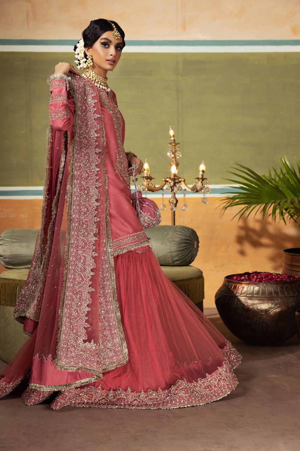 Tea Pink Embroidered Silk-Blend Gharara Set (3-Piece) - Image 5