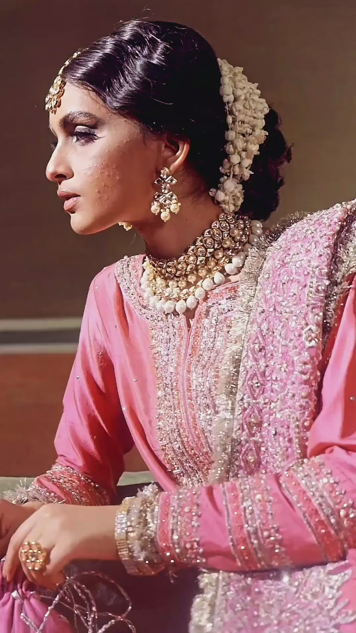 Tea Pink Embroidered Silk-Blend Gharara Set (3-Piece) - Image 6