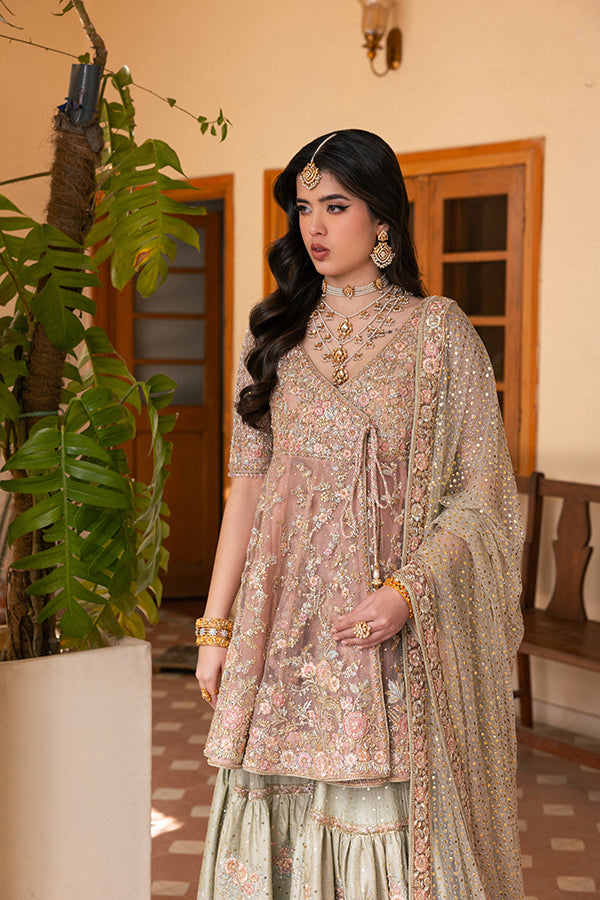 Indian Salmon Pink Embroidered Silk-Blend Angrakha Gharara (3-Piece) - Image 5