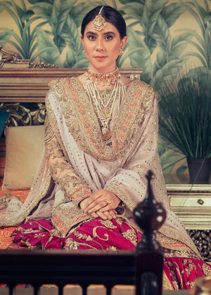 Deep Pink Lavender Embroidered Silk Gharara Set (3-Piece) - Image 3