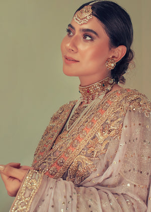 Deep Pink Lavender Embroidered Silk Gharara Set (3-Piece) - Image 4