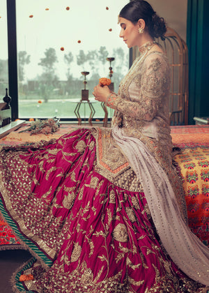 Deep Pink Lavender Embroidered Silk Gharara Set (3-Piece) - Image 8