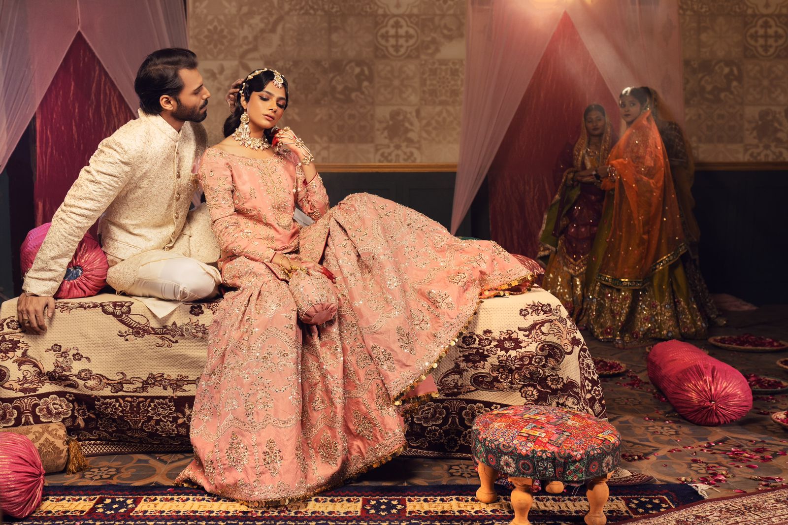 Rose Pink Embellished Silk Bridal Gharara (3-Piece) - Image 2