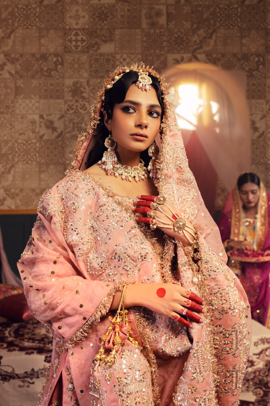 Rose Pink Embellished Silk Bridal Gharara (3-Piece) - Image 3