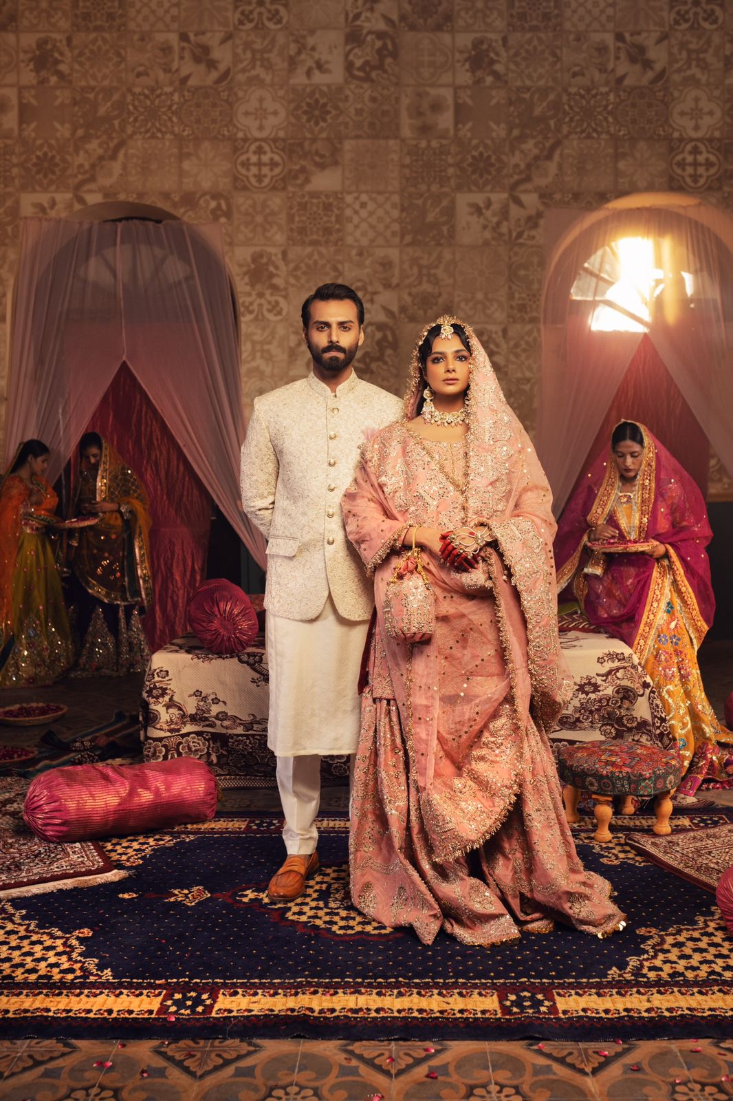 Rose Pink Embellished Silk Bridal Gharara (3-Piece) - Image 4