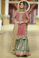 Pakistani Shocking Pink Gota Work Silk Gharara (3-Piece) - Image 2