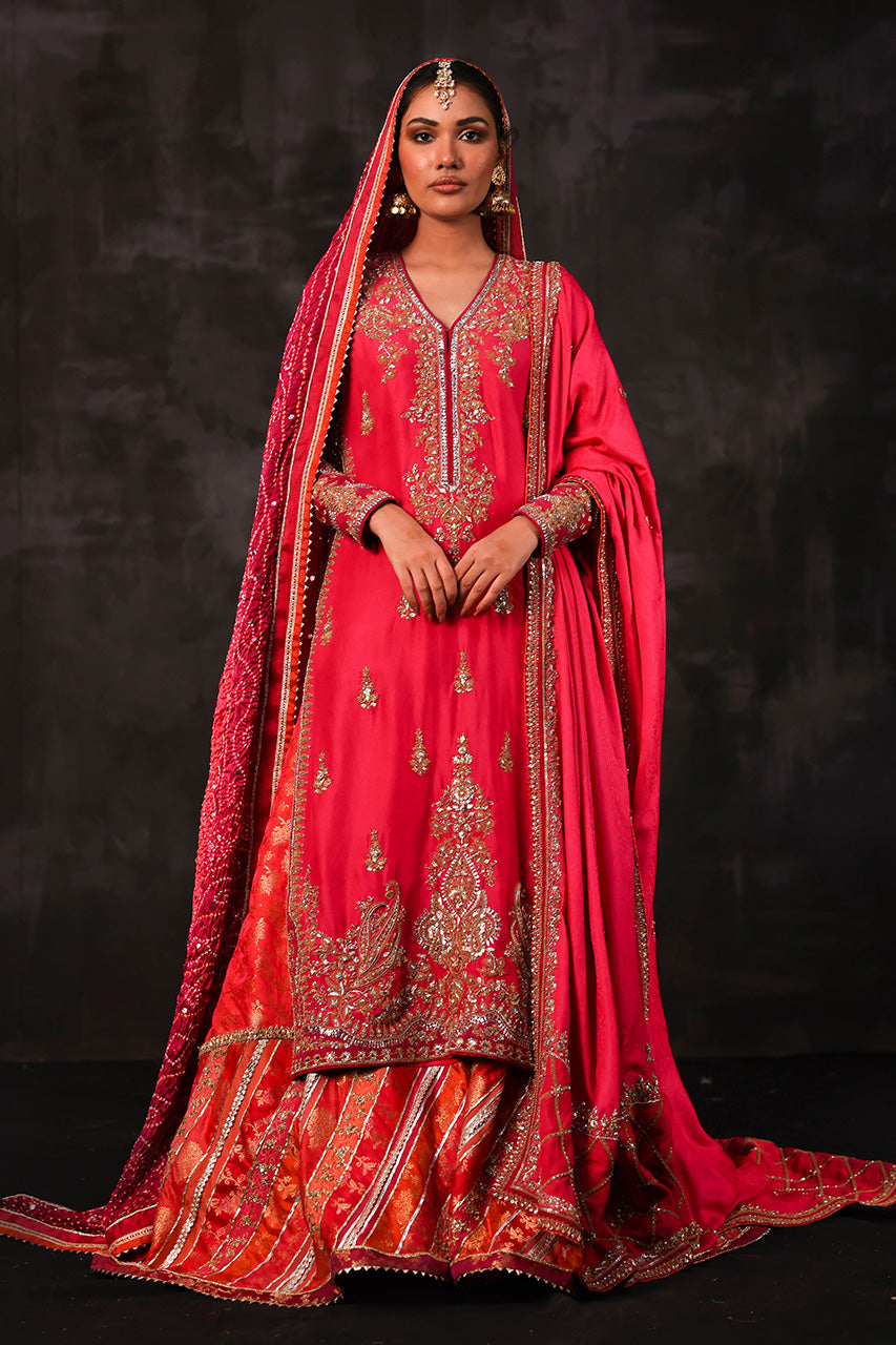 Rani Pink Maroori Zardozi Silk Bridal Gharara (3-Piece) - Image 1