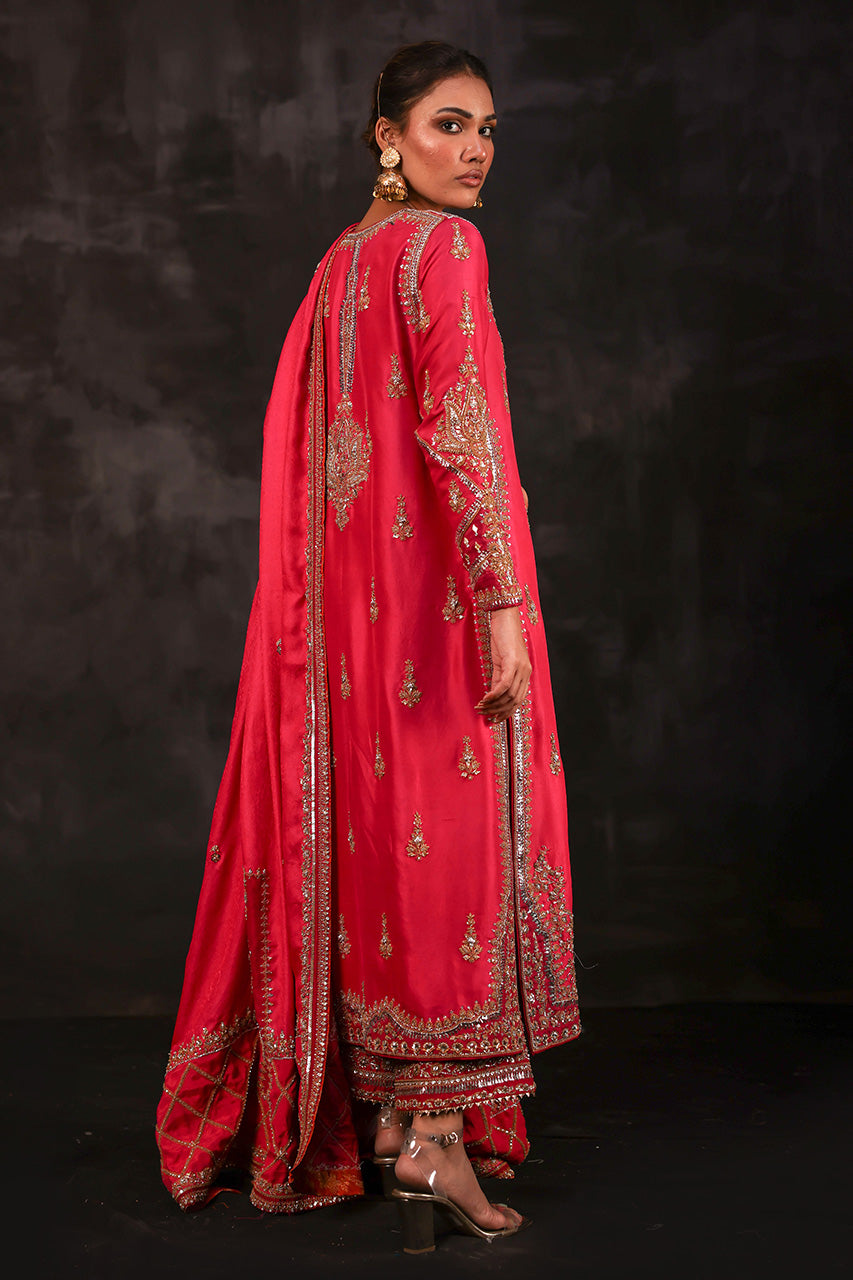 Rani Pink Maroori Zardozi Silk Bridal Gharara (3-Piece) - Image 3