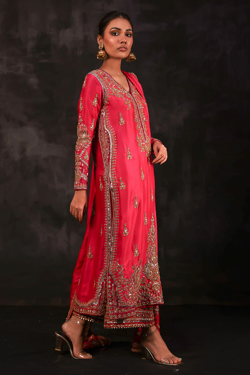 Rani Pink Maroori Zardozi Silk Bridal Gharara (3-Piece) - Image 4