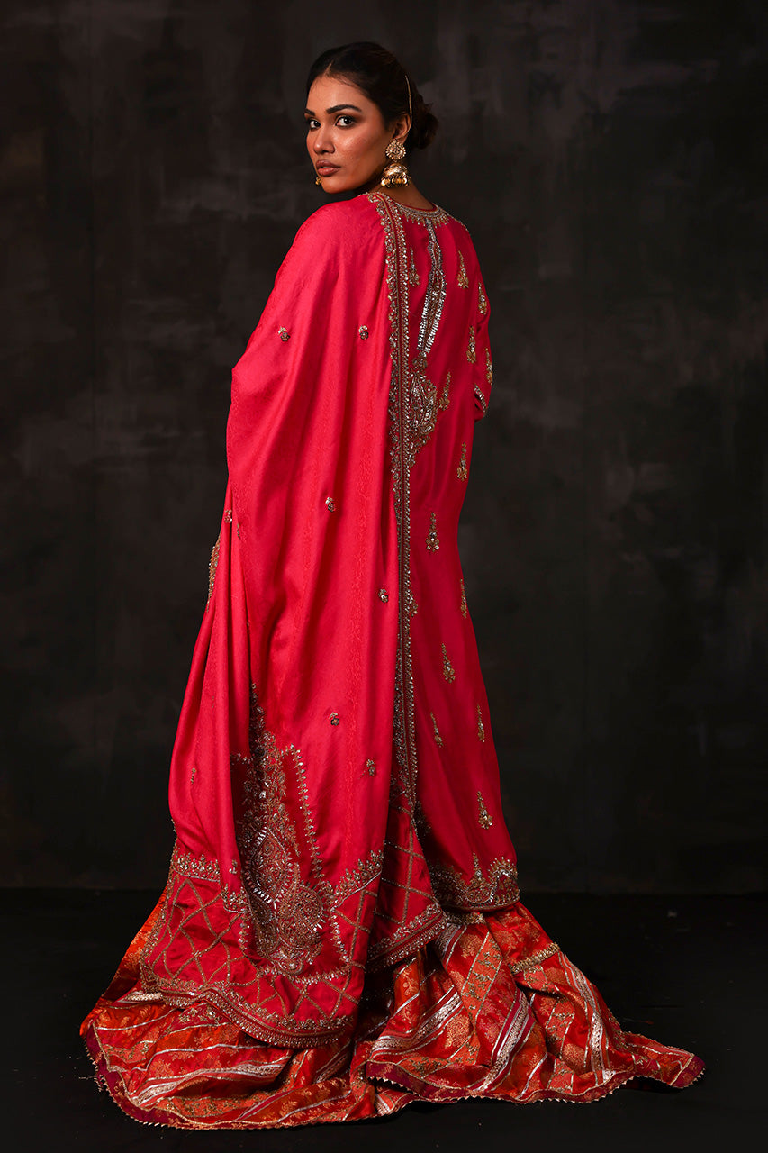 Rani Pink Maroori Zardozi Silk Bridal Gharara (3-Piece) - Image 6