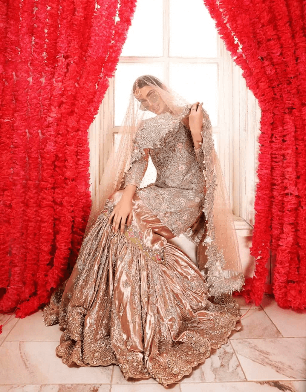 Peach Embellished Silk Gharara Set (3-Piece) - Image 3