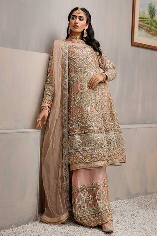 Pakistani Peach Embellished Silk Gharara Set (3-Piece) - Image 3