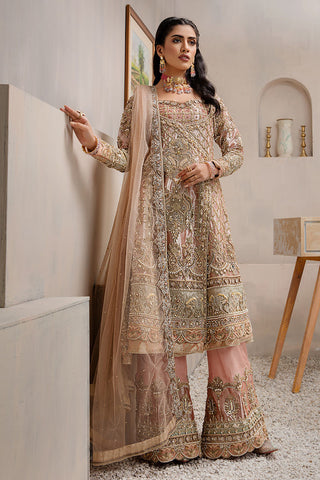 Pakistani Peach Embellished Silk Gharara Set (3-Piece) - Image 4