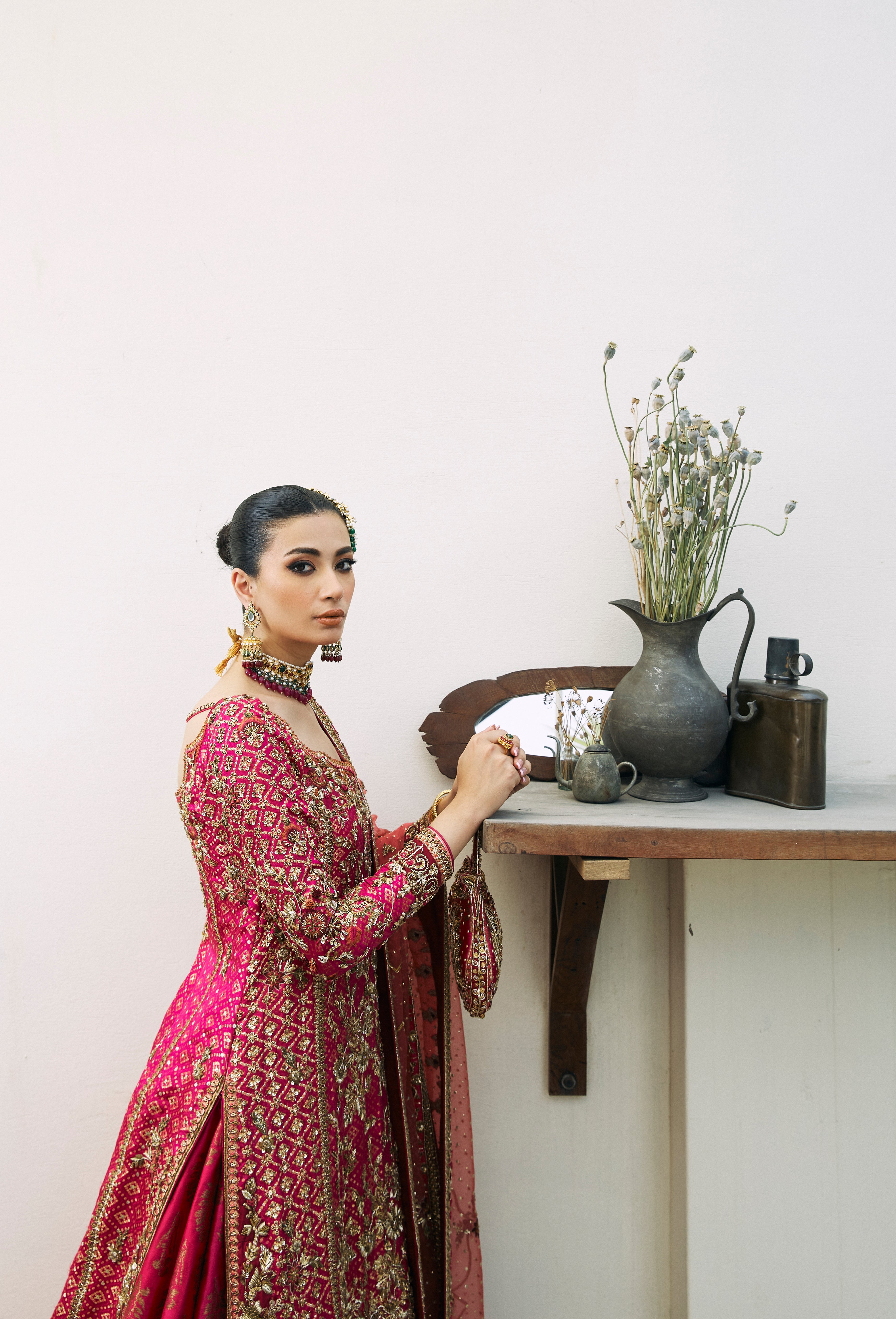 Coral & Bougainvillea Pink Silk Farshi Gharara (3-Piece) - Image 2