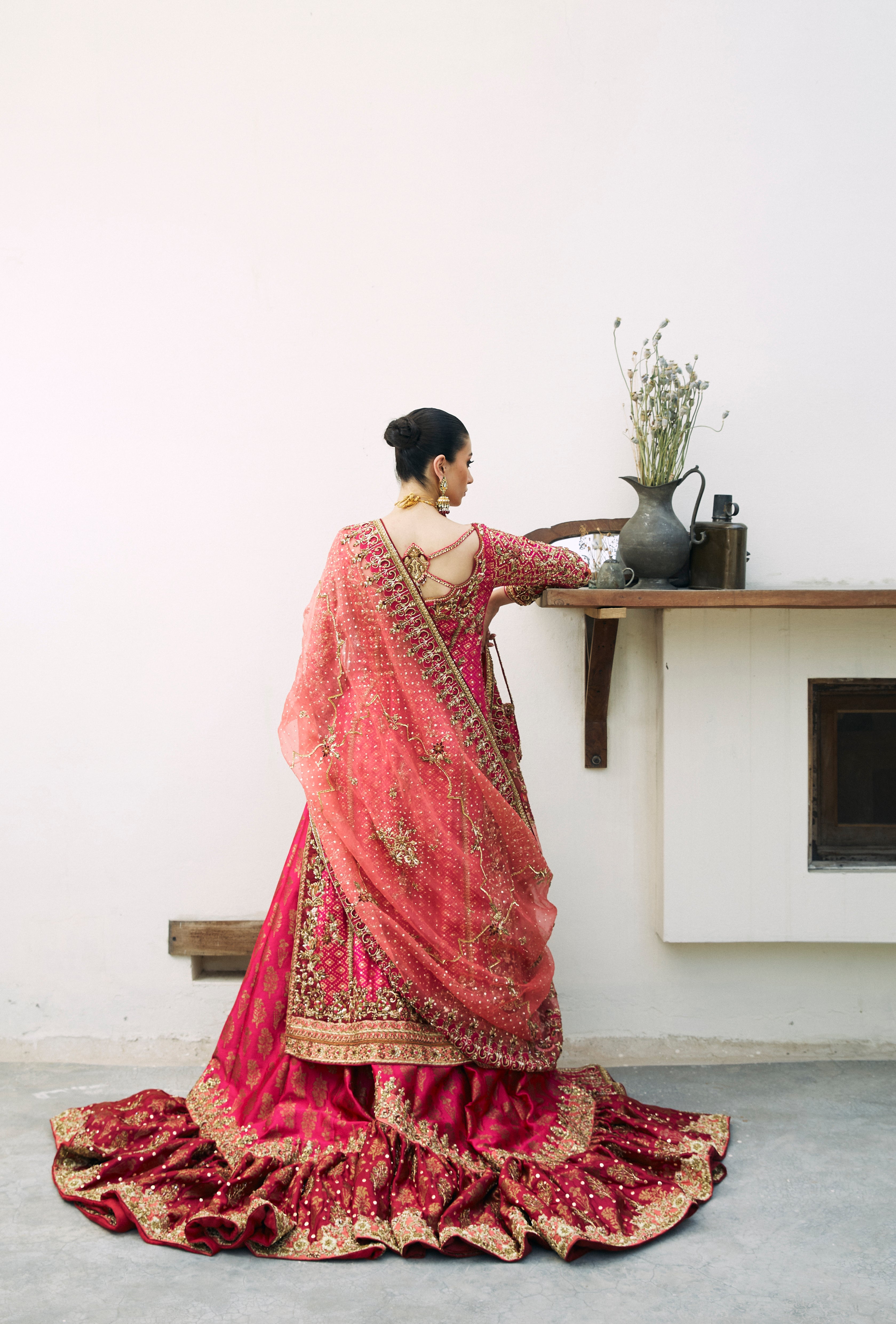 Coral & Bougainvillea Pink Silk Farshi Gharara (3-Piece) - Image 3