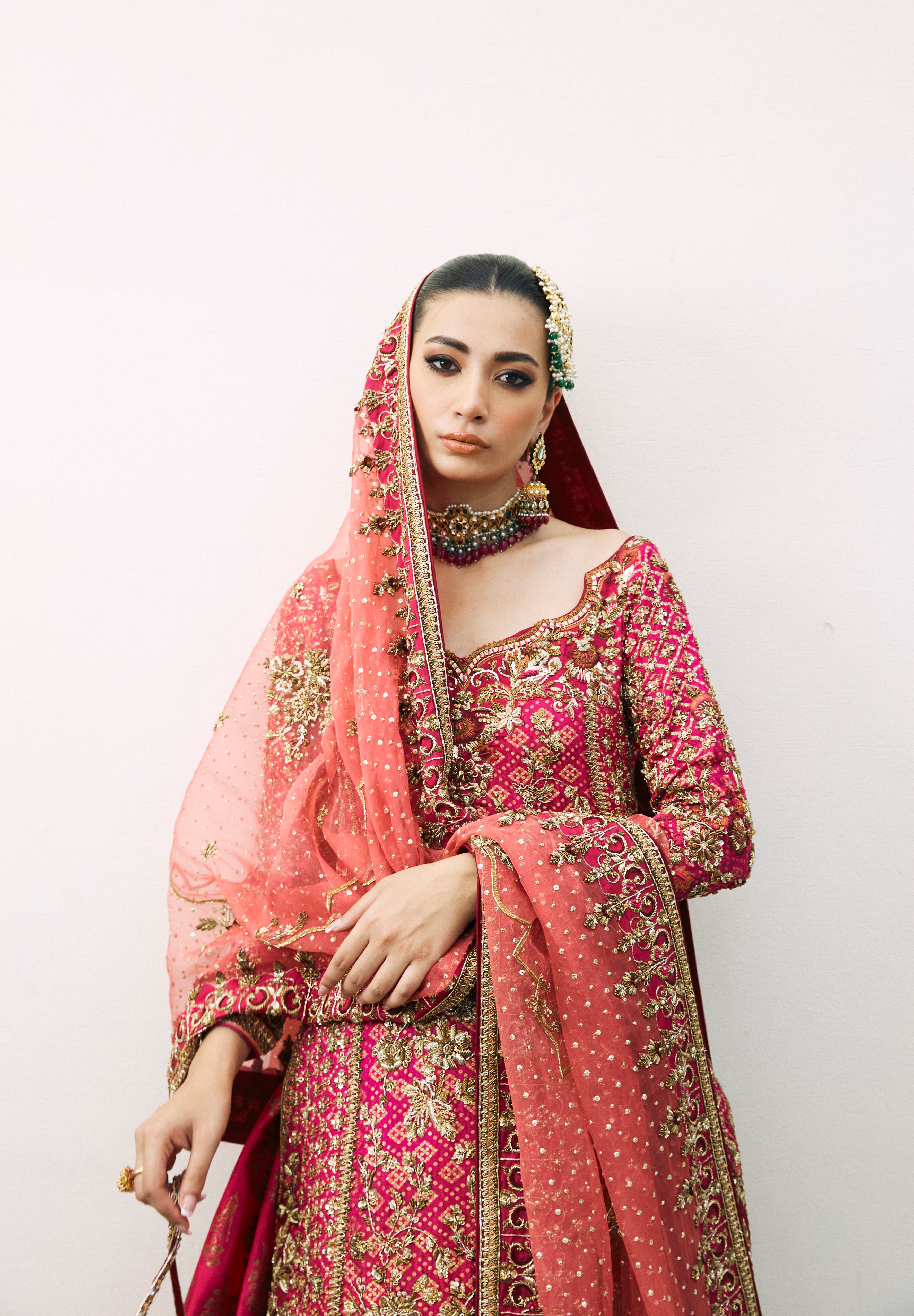 Coral & Bougainvillea Pink Silk Farshi Gharara (3-Piece) - Image 4