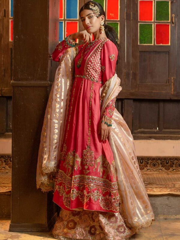 Hot Pink Zardozi Silk Bridal Gharara (3-Piece) - Image 1