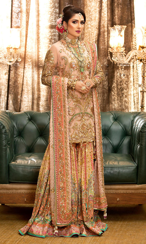 Pakistani Pastel Pink Zardozi Silk Gharara (3-Piece) - Image 2