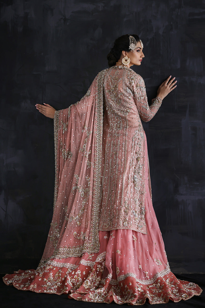 Powder Pink Zardozi Tissue & Net Farshi Gharara (3-Piece) - Image 2