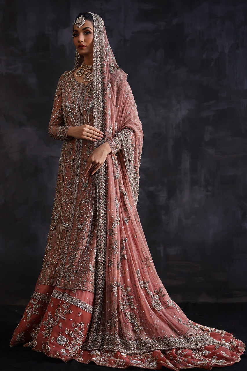 Pakistani Powder Pink Zardozi Tissue & Net Farshi Gharara (3-Piece) - Image 5
