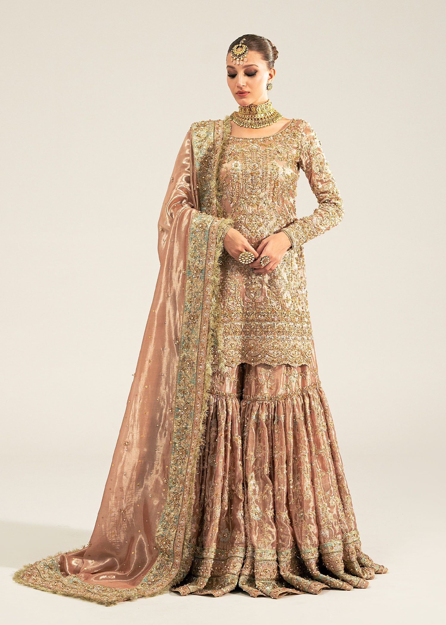 Blush Pink Pearl Sequin Tissue Gharara (3-Piece) - Image 1