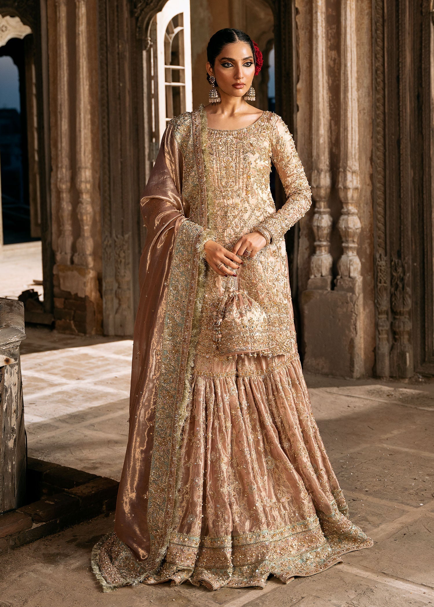 Blush Pink Pearl Sequin Tissue Gharara (3-Piece) - Image 7