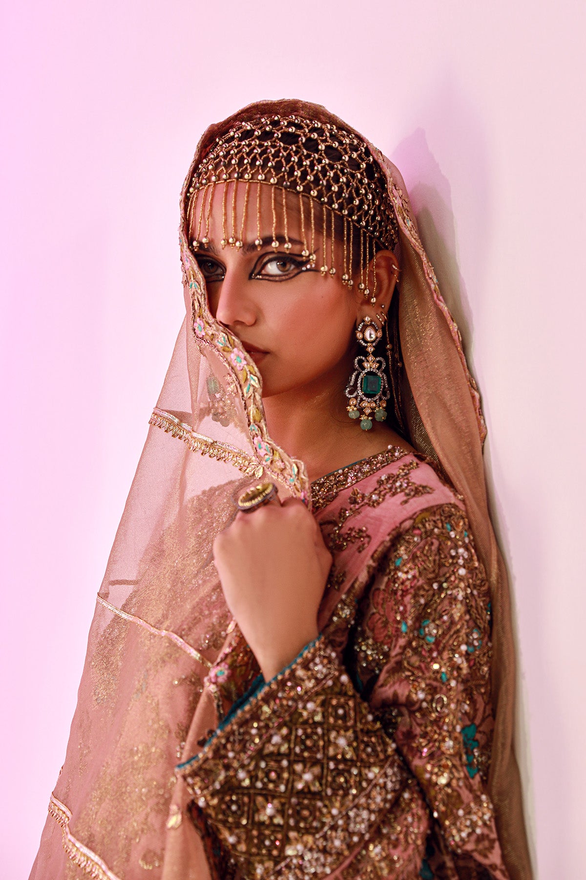 Pakistani Golden Floral Embroidered Khaadi Net Dupatta (1-Pc) - Image 3