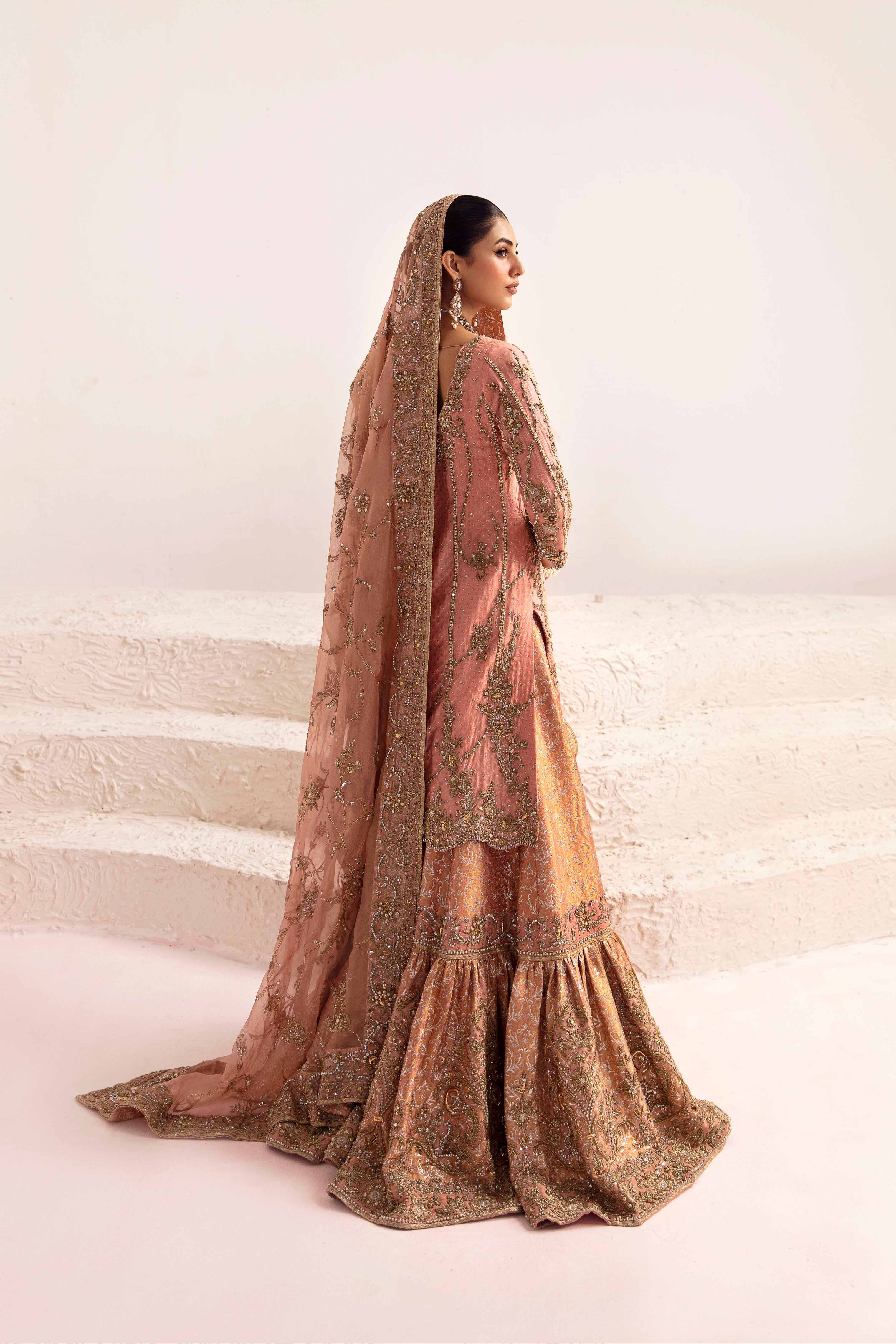 Blossom Pink Zardozi Zari Jamawar Gharara (3-Piece) - Image 3