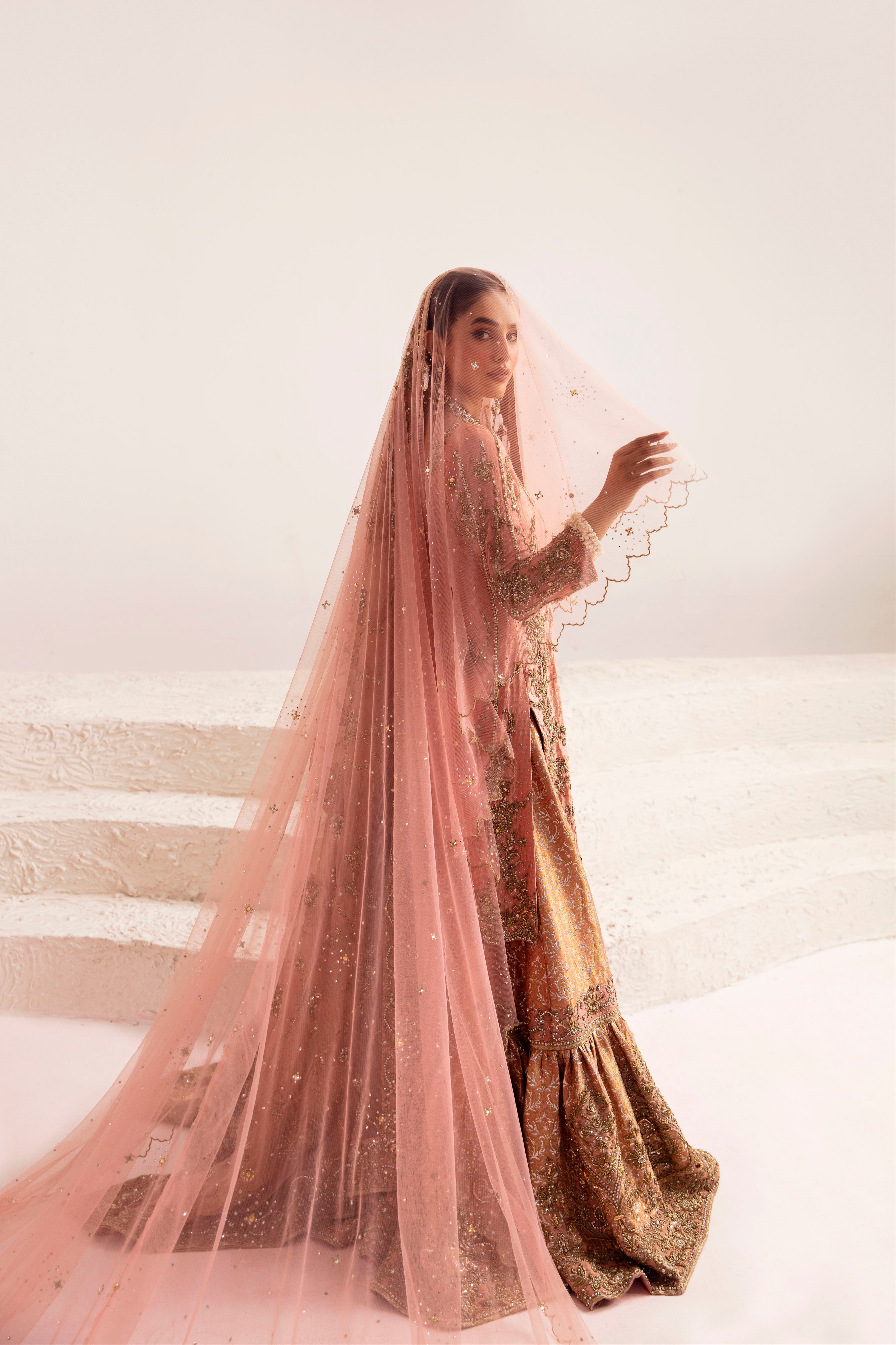 Blossom Pink Zardozi Zari Jamawar Gharara (3-Piece) - Image 4