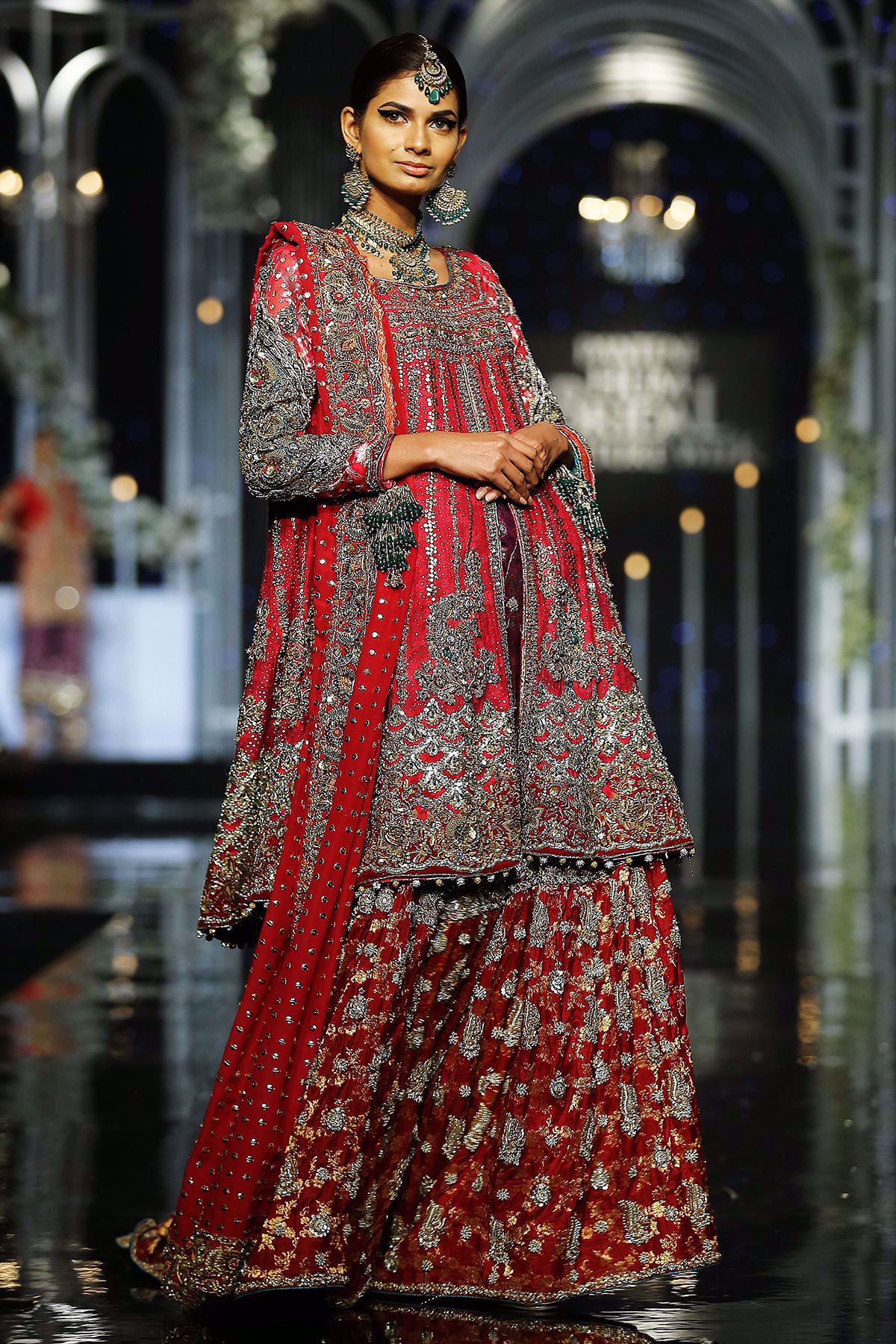 Pakistani Deep Pink Zari Net Bridal Gharara (3-Piece) - Image 3