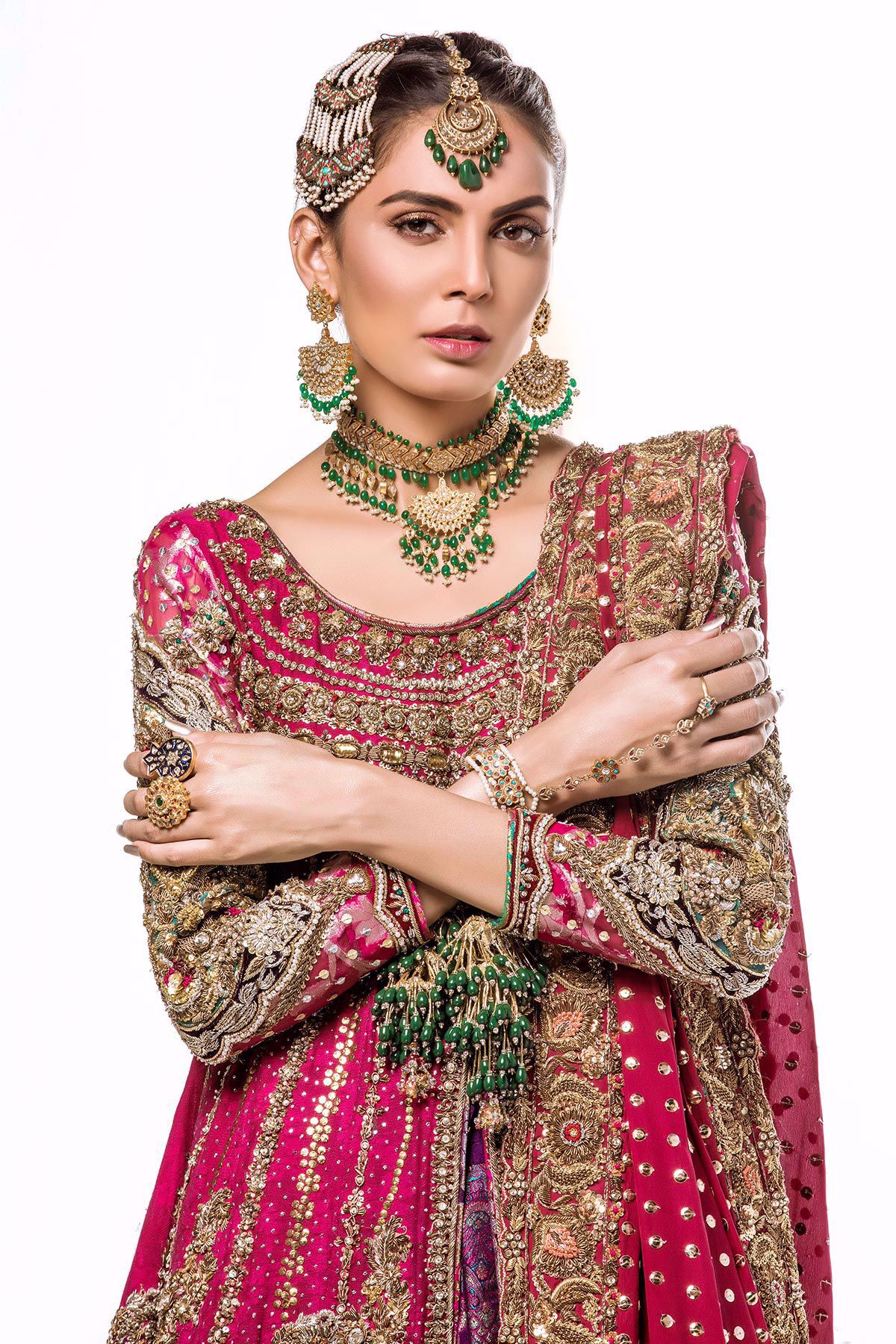 Pakistani Deep Pink Zari Net Bridal Gharara (3-Piece) - Image 4