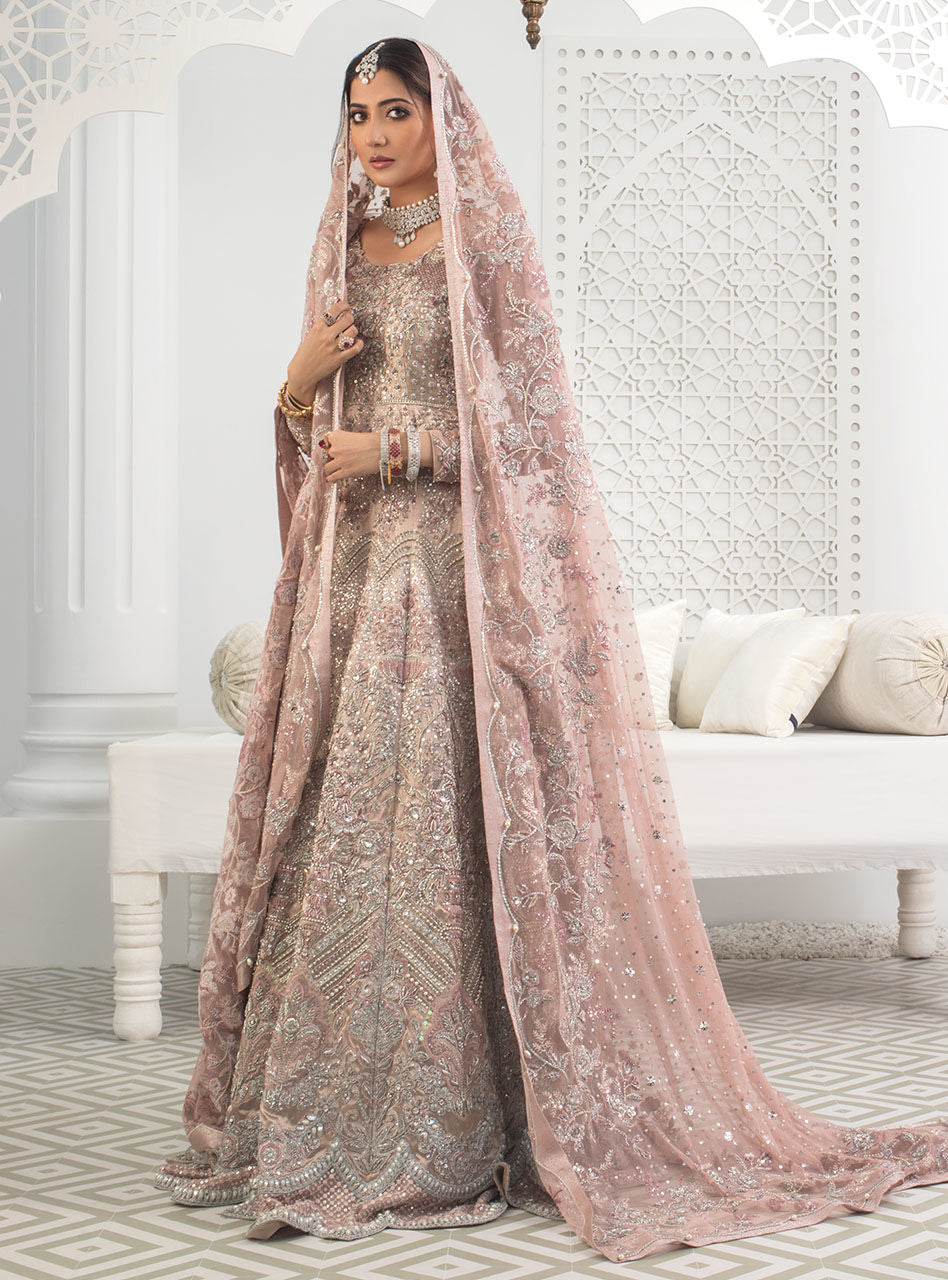 Blush Pink Embellished Brocade Bridal Gown (2-Piece) - Image 2