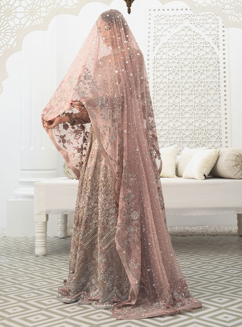 Blush Pink Embellished Brocade Bridal Gown (2-Piece) - Image 3